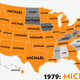 Illustration for article titled Map: Six Decades of the Most Popular Names for Boys, State-by-State